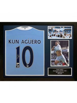 Manchester City FC Aguero Signed Shirt (Framed)